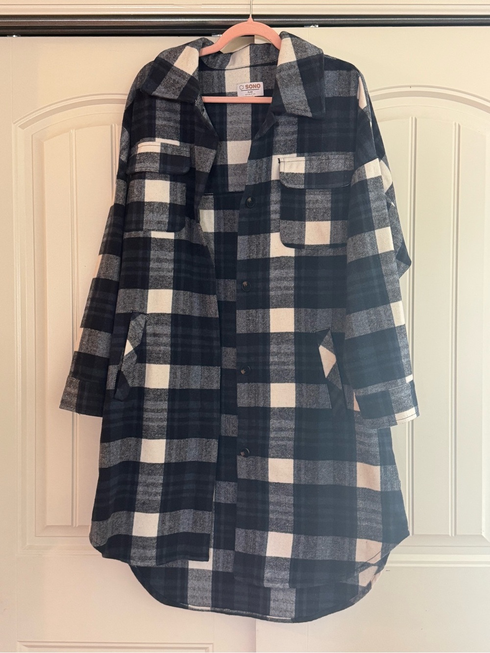 Ci Sono Navy and White Plaid Button-Up Shacket